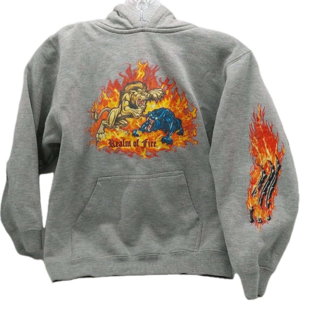 Top Heavy Boys Size Small Flames Lion Panther Skater Hoodie Sweatshirt Y2K READ